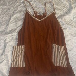 BUCKETLIST Women's Rust Camisole with Striped Pockets